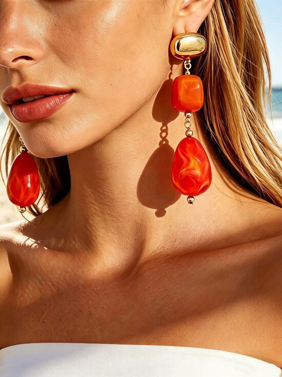 MODA ME COUTURE Jewelry - Boho Women's Vacation Gold stud and Resin Teardrop Dangle Earrings